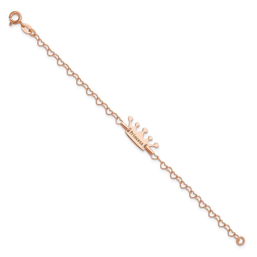 Sterling Silver Rose-tone Princess Crown Heart Link Children's Bracelet (QG4657-6)