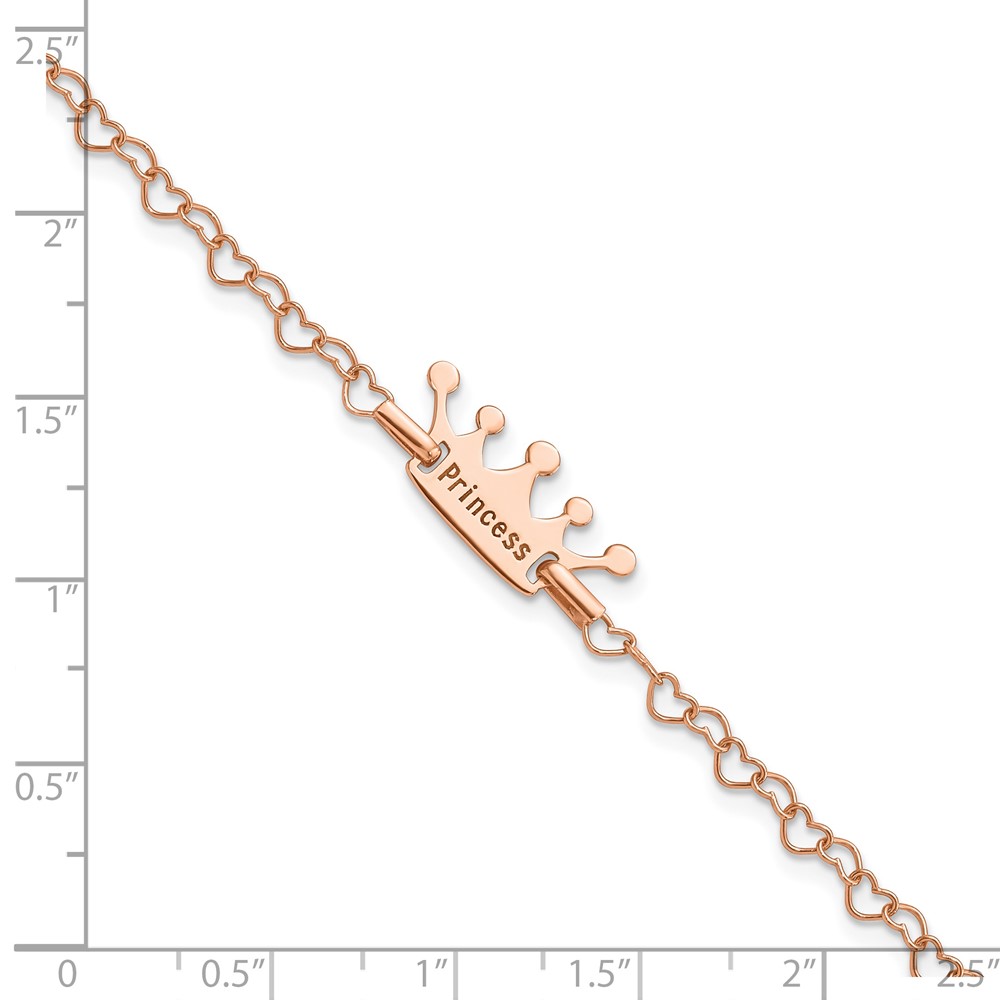 Sterling Silver Rose-tone Princess Crown Heart Link Children's Bracelet (QG4657-6)