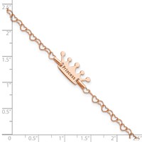 Sterling Silver Rose-tone Princess Crown Heart Link Children's Bracelet view 3
