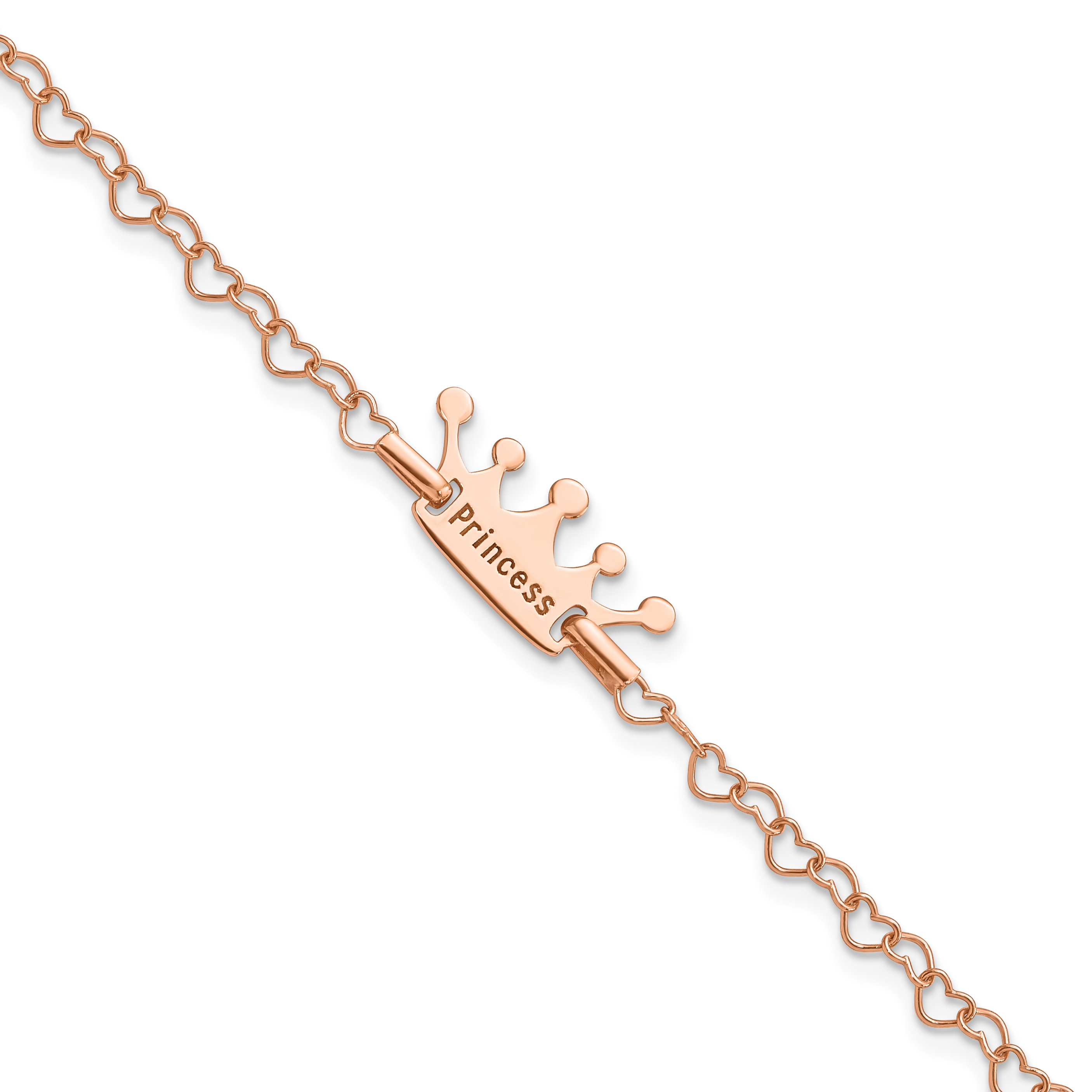 Sterling Silver Rose-tone Princess Crown Heart Link Children's Bracelet (QG4657-6)