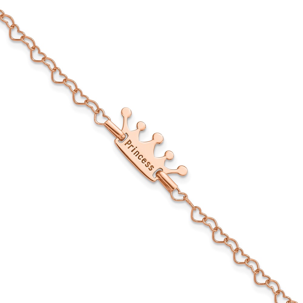 Sterling Silver Rose-tone Princess Crown Heart Link Children's Bracelet (QG4657-6)