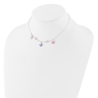 Sterling Silver Polished Multi-color Enameled Floral and Butterfly Necklace, 14" view 2