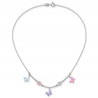 Sterling Silver Polished Multi-color Enameled Floral and Butterfly Necklace, 14" view 3