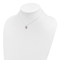 Sterling Silver Polished Red & Green Enameled Flower Necklace, 14" view 3