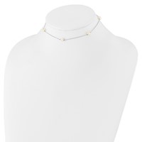 Sterling Silver Rhodium-plated 5-5.5mm White Semi-Round Freshwater Cultured Pearl 5-Station Necklace, 12" view 2