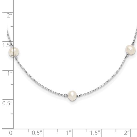 Sterling Silver Rhodium-plated 5-5.5mm White Semi-Round Freshwater Cultured Pearl 5-Station Children's 12 inch Necklace