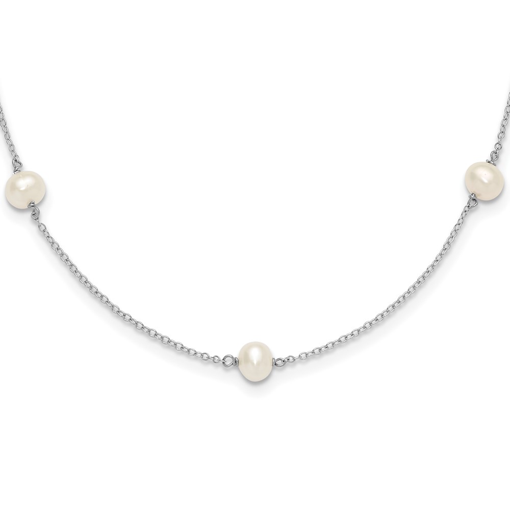 Sterling Silver RH-plated Childs 5-5.5mm FWC Pearl 5-Station Necklace