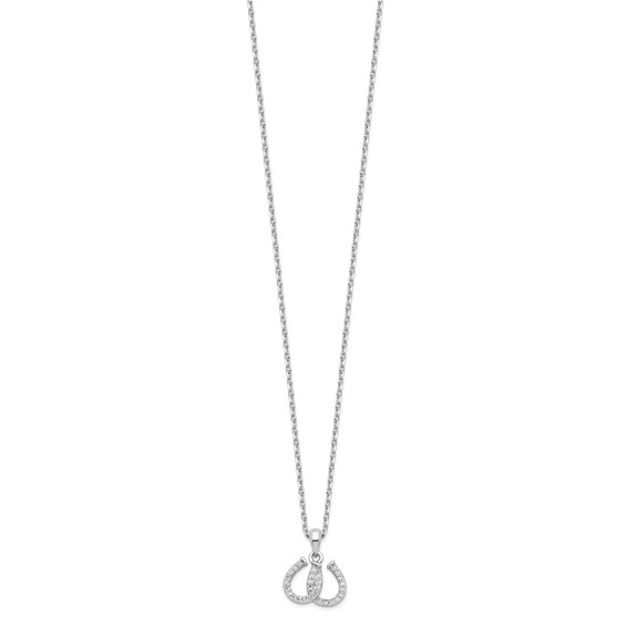 Sterling Silver Rhodium-plated CZ Double Horseshoe Necklace