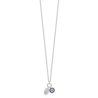 Sterling Silver Rhodium-plated CZ Eye and Hamsa Charm Necklace, 17" view 2