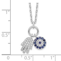Sterling Silver Rhodium-plated CZ Eye and Hamsa Charm Necklace, 17" view 4