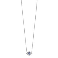 Sterling Silver Rhodium-plated Polished Blue and Clear CZ Eye Necklace, 17" view 2
