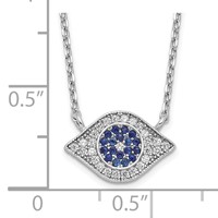 Sterling Silver Rhodium-plated Polished Blue and Clear CZ Eye Necklace, 17" view 4