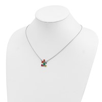 Sterling Silver Rhod-plated Enameled Autism Puzzle Piece Necklace view 2