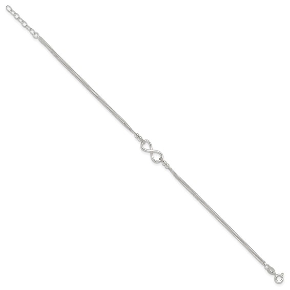 Sterling Silver 2-Strand Infinity 9 inch Plus 1 inch Extender - Total 10 inch Anklet