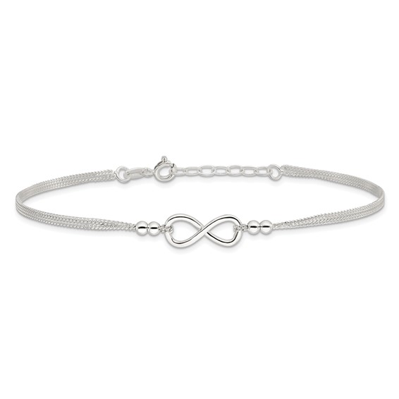 Sterling Silver 2-Strand Infinity 9 inch Plus 1 inch Extender - Total 10 inch Anklet