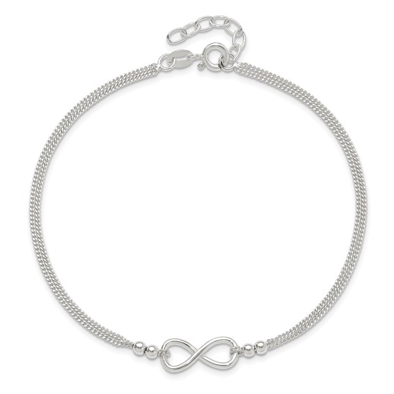 Sterling Silver 2-Strand Infinity 9 inch Plus 1 inch Extender - Total 10 inch Anklet