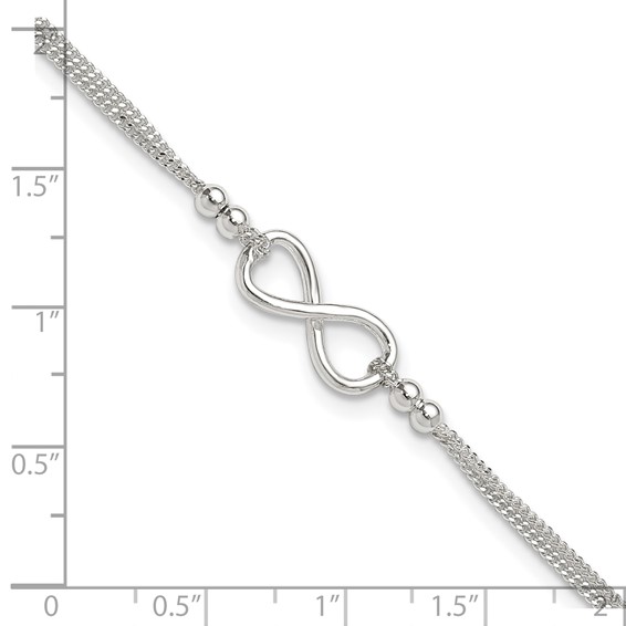 Sterling Silver 2-Strand Infinity 9 inch Plus 1 inch Extender - Total 10 inch Anklet