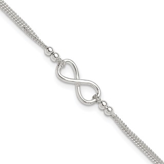 Sterling Silver 2-Strand Infinity 10 inch Plus 1 inch Extender - Total 11 inch Anklet