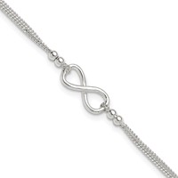 Sterling Silver 2-Strand Infinity 9 Inch Plus 1 Inch Extender - Total 10 Inch Anklet view 1