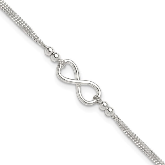 Sterling Silver 2-Strand Infinity 9 inch Plus 1 inch Extender - Total 10 inch Anklet