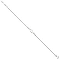 Sterling Silver Oval Link and Beads Plus 1 Inch Extender - Total 10 Inch Anklet, 9" view 2