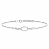 Sterling Silver Oval Link and Beads Plus 1 Inch Extender - Total 10 Inch Anklet, 9" view 3
