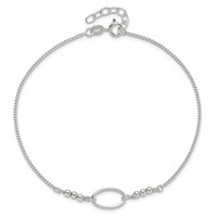 Sterling Silver Oval Link and Beads Plus 1 Inch Extender - Total 10 Inch Anklet, 9" view 5