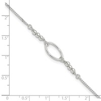 Sterling Silver Oval Link and Beads Plus 1 Inch Extender - Total 10 Inch Anklet, 9" view 4
