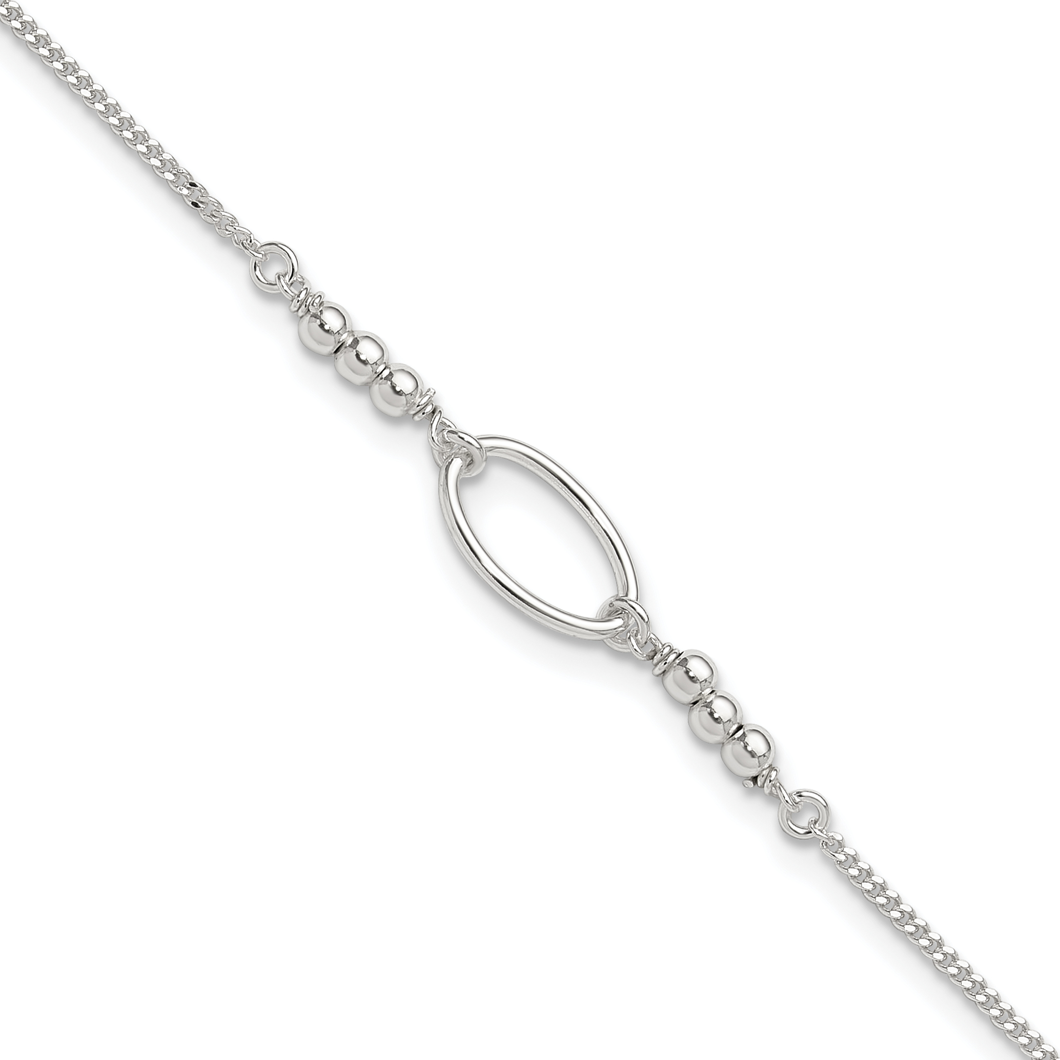 Sterling Silver Oval and Beaded 10in Plus 1in ext. Anklet (QG4723-10)