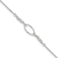 Sterling Silver Oval Link and Beads Plus 1 Inch Extender - Total 10 Inch Anklet, 9" view 1