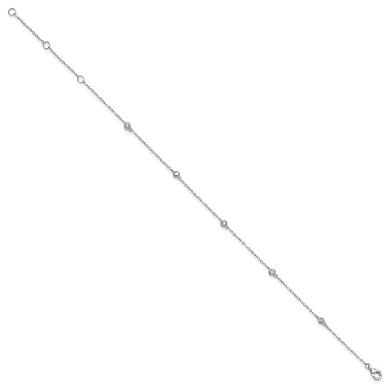 Sterling Silver Rhodium-plated Bezel CZ 5-Station 10 inch Plus 2 inch Extender  - Total 12 inch Anklet
