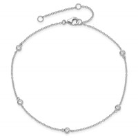 Sterling Silver Rhodium-plated Bezel CZ 5-Station Plus 2 Inch Extender - Total 11 Inch Anklet, 9" view 5