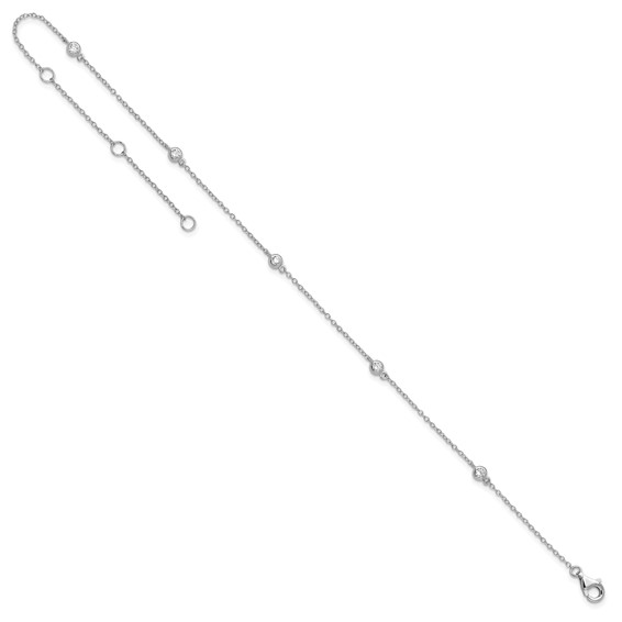 Sterling Silver Rhodium-plated Bezel CZ 5-Station 9 inch Plus 2 inch Extender  - Total 11 inch Anklet