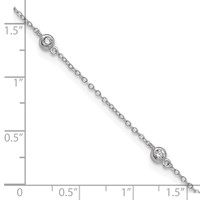 Sterling Silver Rhodium-plated Bezel CZ 5-Station Plus 2 Inch Extender - Total 11 Inch Anklet, 9" view 4