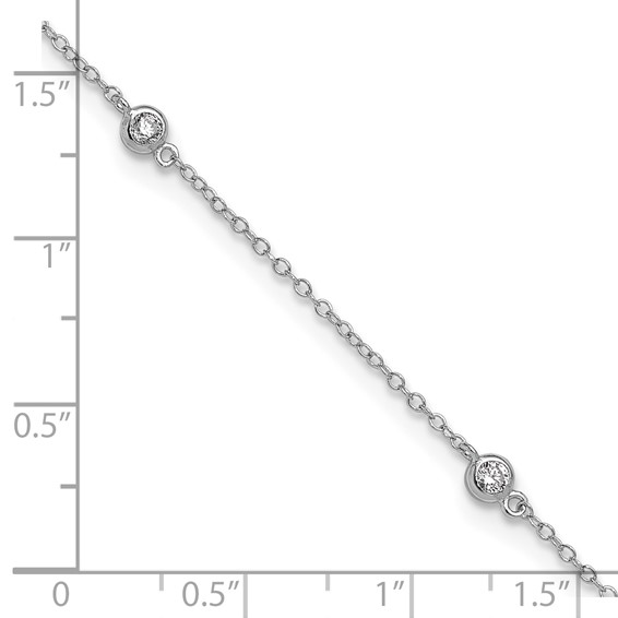 Sterling Silver Rhodium-plated Bezel CZ 5-Station 9 inch Plus 2 inch Extender  - Total 11 inch Anklet
