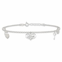 Sterling Silver Love Dangles Plus 1 Inch Extender - Total 10 Inch Anklet - 9in view 3
