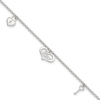 Sterling Silver Love Dangles Plus 1 Inch Extender - Total 10 Inch Anklet - 9in view 1