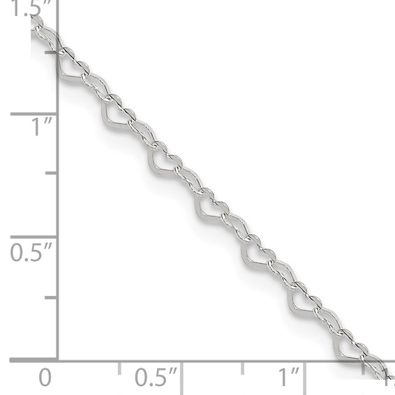 Sterling Silver Heart Link 9 inch Plus 1 inch Extender - Total 10 inch Anklet