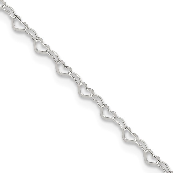 Sterling Silver Heart Link 9 inch Plus 1 inch Extender - Total 10 inch Anklet