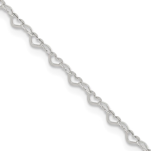 Sterling Silver Heart Link Plus 1 Inch Extender - Total 10 Inch Anklet, 9"