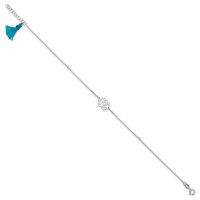 Sterling Silver Lotus Anklet with Blue Fabric Tassel Plus 1 Inch Extender - Total 10 Inch, 9" view 2