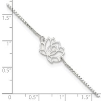 Sterling Silver Lotus Anklet with Blue Fabric Tassel Plus 1 Inch Extender - Total 10 Inch, 9" view 4