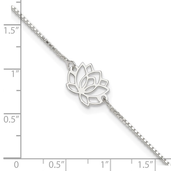 Sterling Silver Lotus with Blue Fabric Tassel 9 inch Plus 1 inch Extender - Total 10 inch Anklet