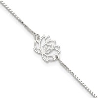 Sterling Silver Lotus Anklet with Blue Fabric Tassel Plus 1 Inch Extender - Total 10 Inch, 9" view 1