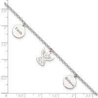Sterling Silver Faith Believe Angel Plus 1 Inch Extender - Total 10 Inch Anklet, 9" view 4