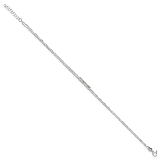 Sterling Silver Beaded 2-Strand 9 inch Plus 1 inch Extender - Total 10 inch Anklet