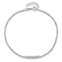 Sterling Silver Beaded 2-Strand Plus 1 Inch Extender - Total 10 Inch Anklet - 9in view 5