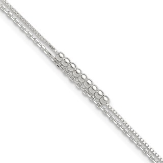 Sterling Silver Beaded 2-Strand 9 inch Plus 1 inch Extender - Total 10 inch Anklet