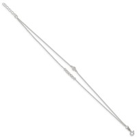 Sterling Silver 2-Strand Beaded CZ Plus 1 Inch Extender - Total 10 Inch Anklet, 9" view 2