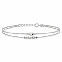 Sterling Silver 2-Strand Beaded CZ Plus 1 Inch Extender - Total 10 Inch Anklet, 9" view 3